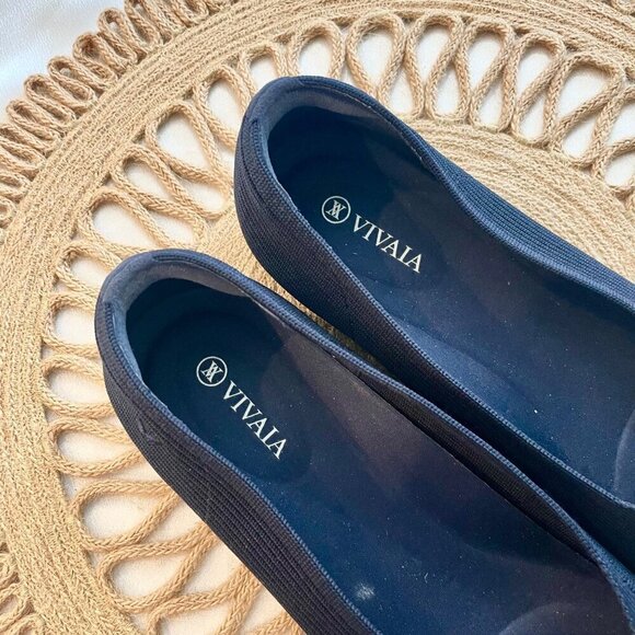Vivaia Margot Square Toe V Cut Flats Blue Knit Slip On Shoes Navy Blue EU 40.5 - Picture 3 of 8